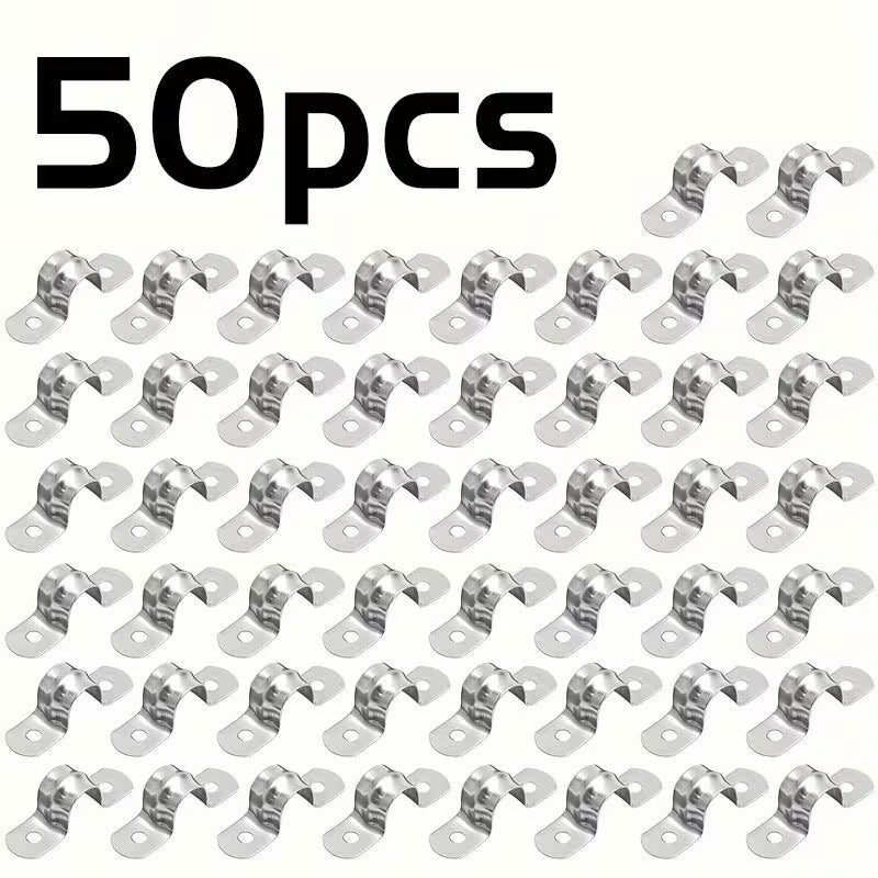 50pcs Heavy-Duty Stainless Steel Pipe Clamps - Rigid 1/2" Two-Hole U Bracket