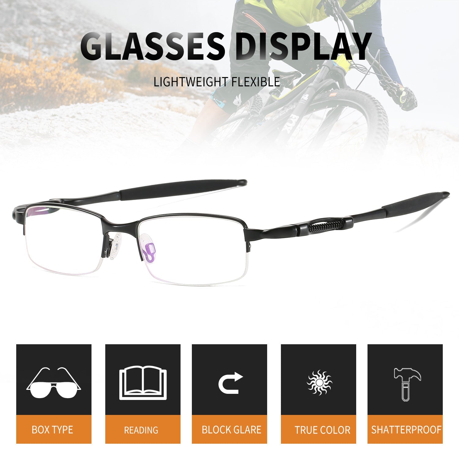 SPRING-LOADED SEMI-RIMLESS PHOTOCHROMIC MULTIFOCAL READING GLASSES