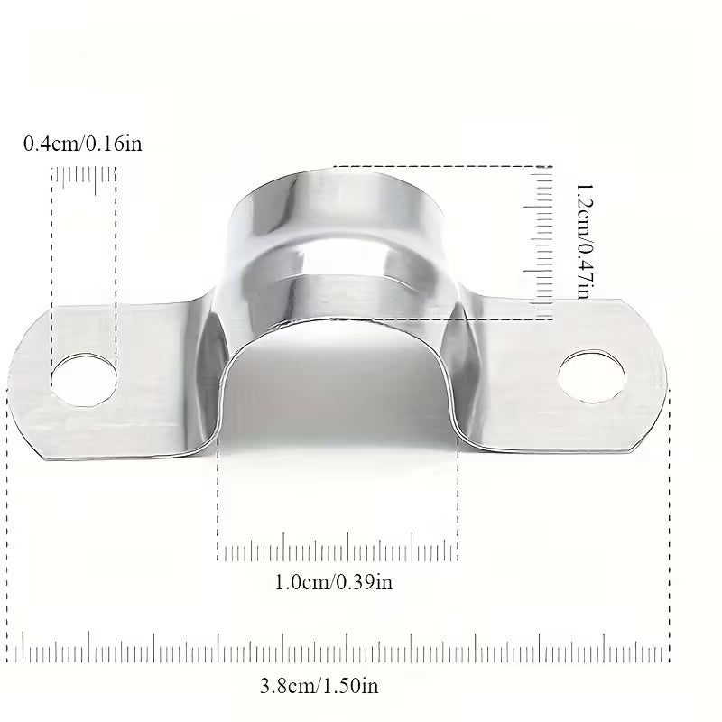 50pcs Heavy-Duty Stainless Steel Pipe Clamps - Rigid 1/2" Two-Hole U Bracket