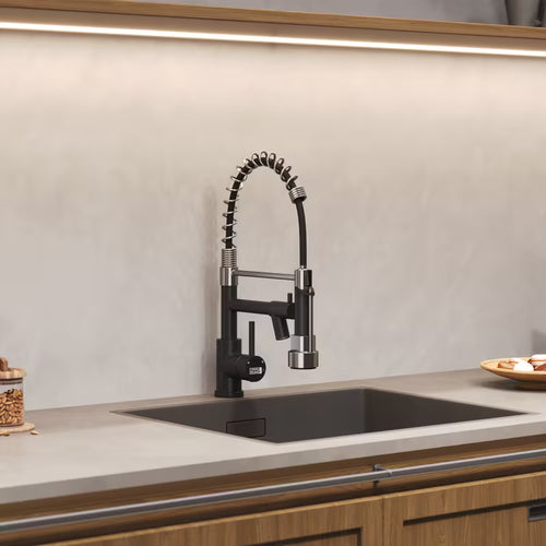 1PC Professional Black Commercial Kitchen Faucet with Pull Down Sprayer - High Arc 360° Swivel Stainless Steel Dual Spout