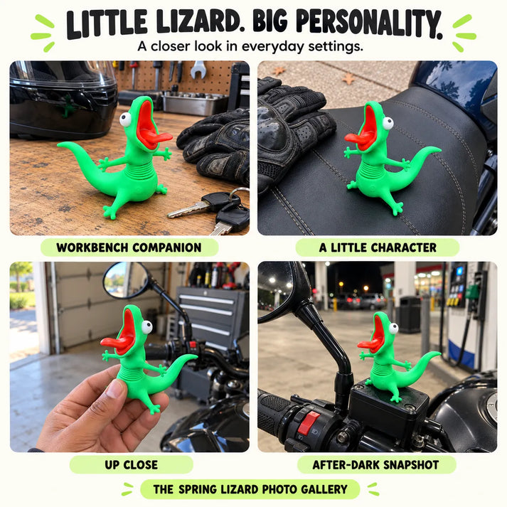 🏍️ Wobbling Spring Lizard Motorcycle Ornament – Funny Road-Vibration Rider Buddy