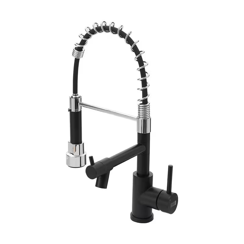 1PC Professional Black Commercial Kitchen Faucet with Pull Down Sprayer - High Arc 360° Swivel Stainless Steel Dual Spout