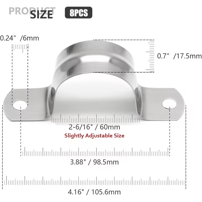 8-Pack Heavy Duty 304 Stainless Steel Conduit Clamp